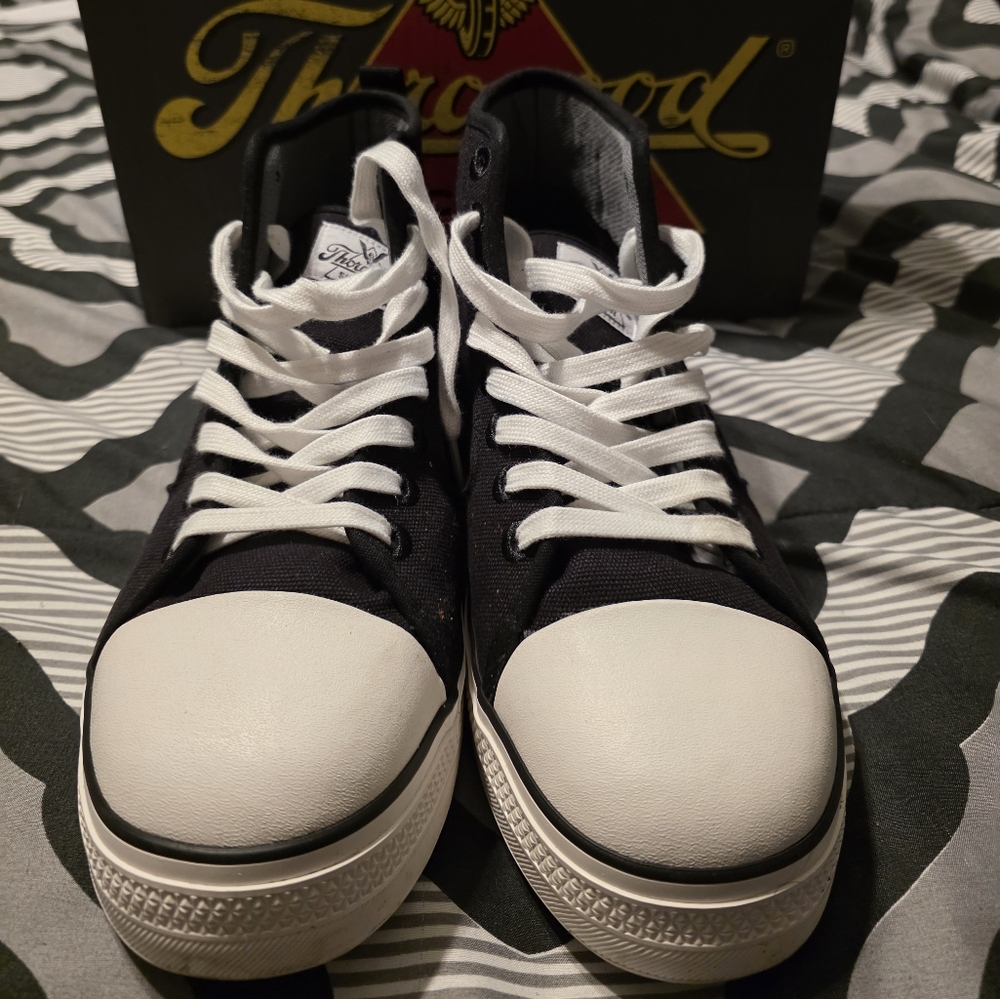 Black and White High-Top Sneakers with Canvas Upper